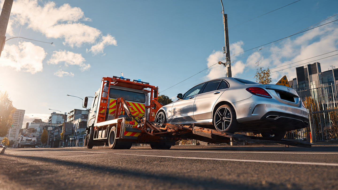 car wrecker hamilton truck taking a car